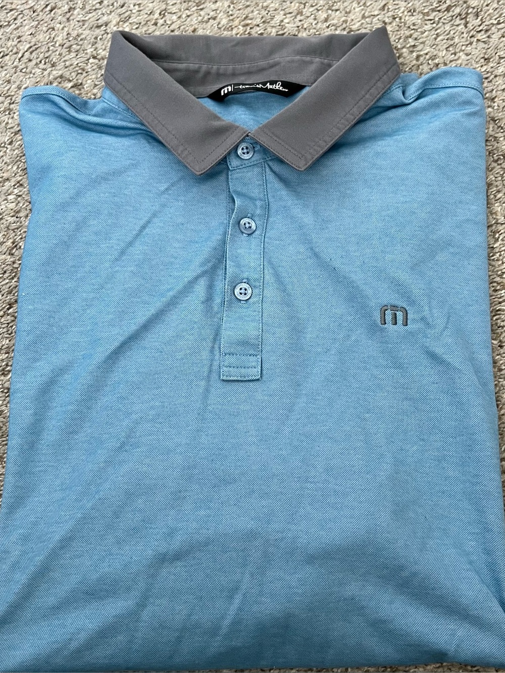 Travis Mathew Light Blue Cotton Blend Polo with Gray Contrast Collar Size XXL